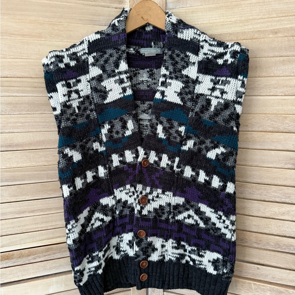Vintage Black and Purple Patterned Shawl Collar Cardigan Sweater